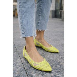 Miss Albright Lime Green Woven Mesh Ballet Flats Pointed Toe Made in Italy 8.5